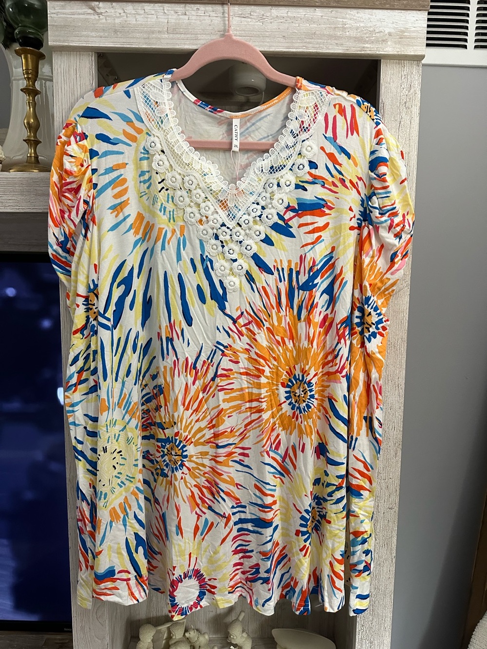 Bright Multi-Color Lace V-Neck Women's Top